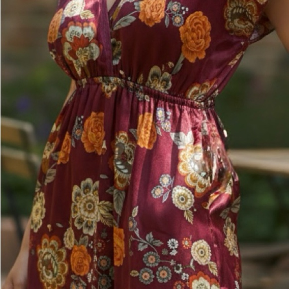 Floral Burgundy Dress with Orange Accents